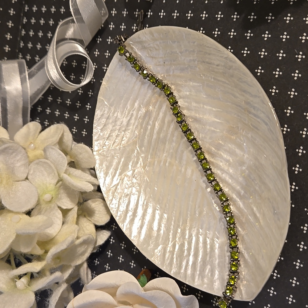 Gunmetal Peridot Tennis Bracelet August Birthstone - Vintage!